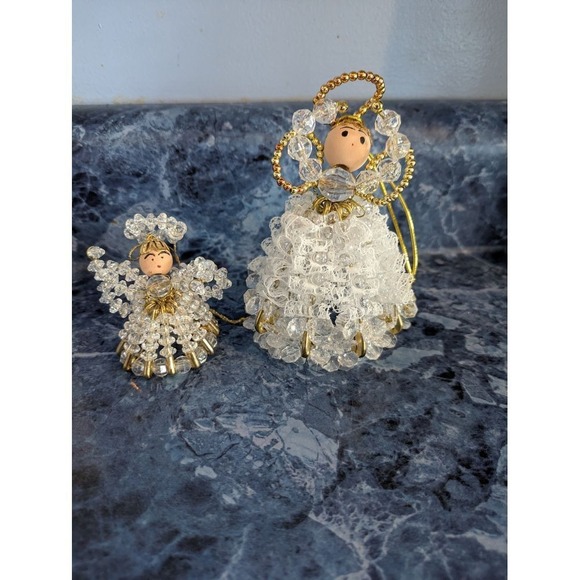 Vtg Beaded Mom & Baby Angel Christmas Ornament Holiday Decorations Set of 2 4&2" - Picture 4 of 4